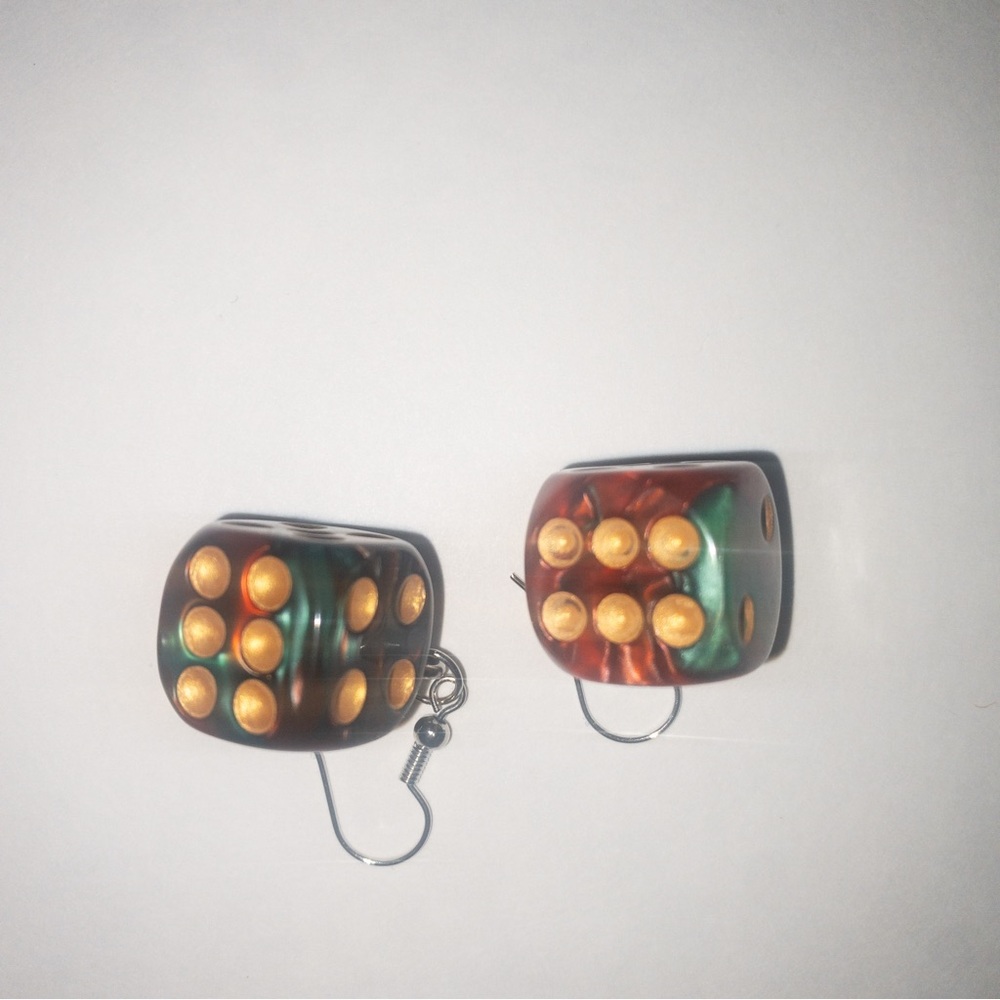 New Green & Red Dice Earrings! Dice Silver Hook Earrings Gift